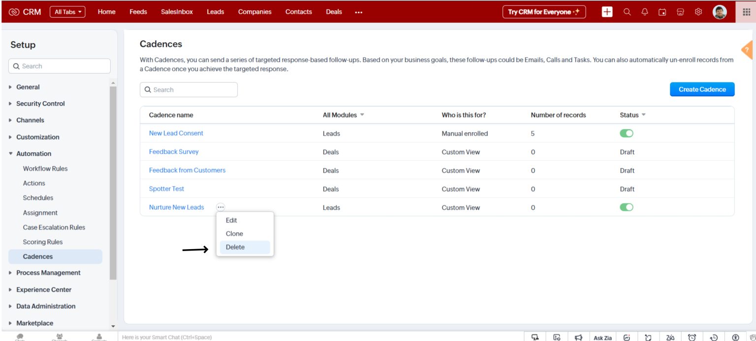 How to Setup Cadences in Zoho CRM