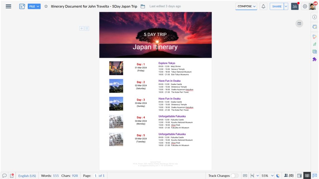Create itineraries with Zoho Travel Agency CRM