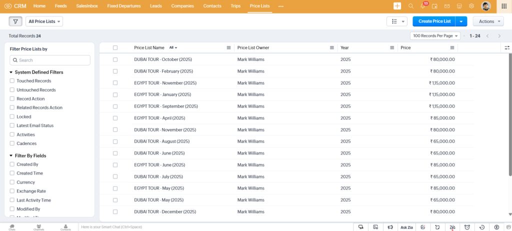 Seasonal Pricing Management in Zoho CRM