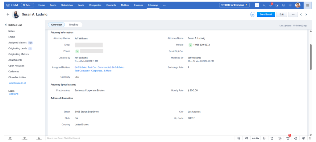 Assigned Matters to Attorneys in Law Firm CRM