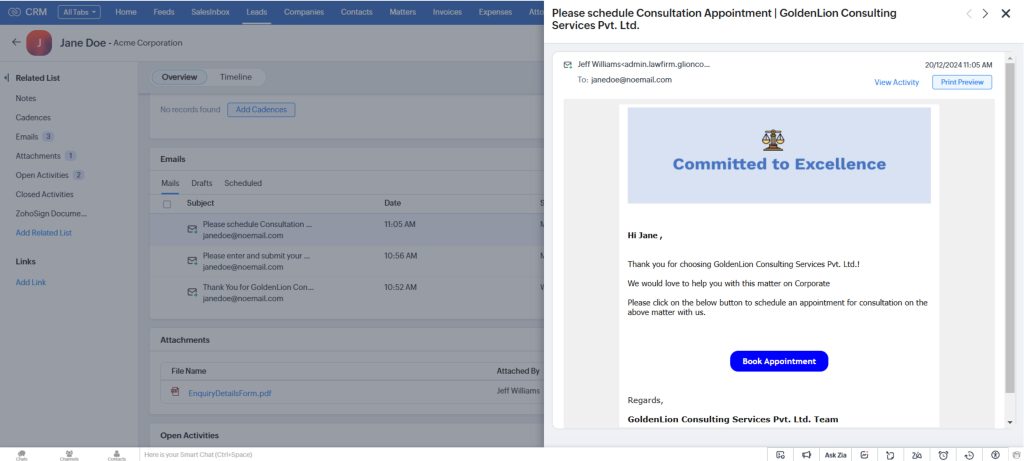Book Meetings with Law Firm CRM