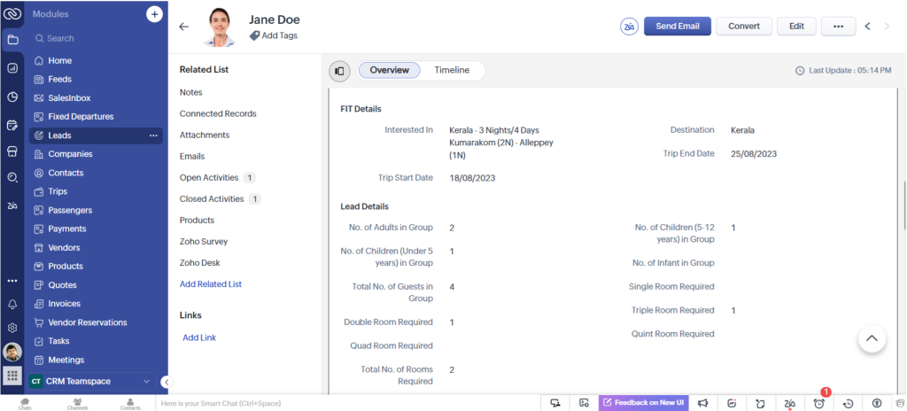Manage inquiries with Travel Agency CRM