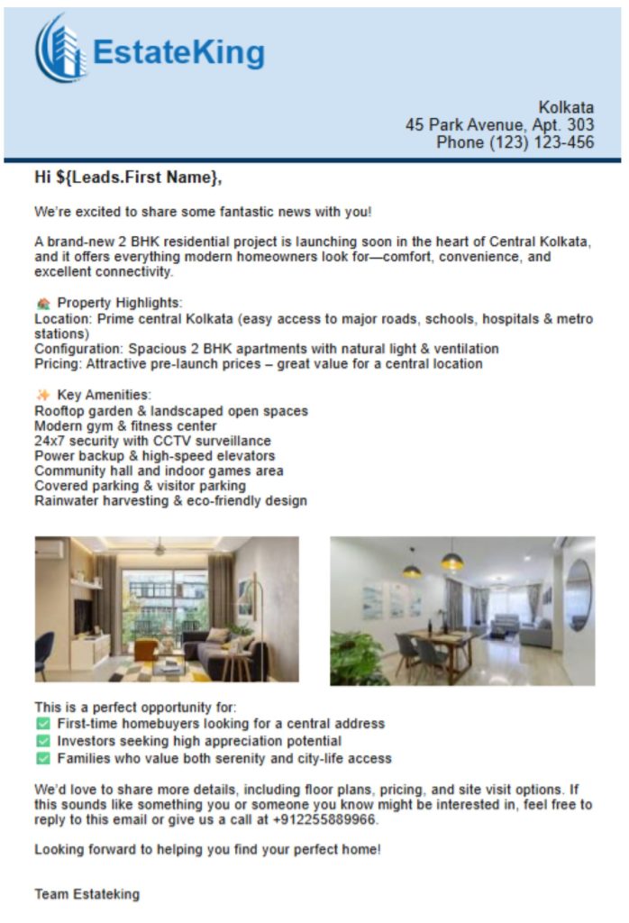 Email Template in Real Estate Agency CRM