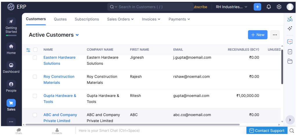Customer and Vendor Management in Zoho ERP
