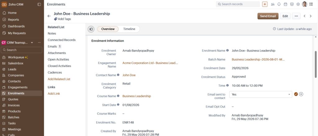Manage Enrollments with training Provider CRM