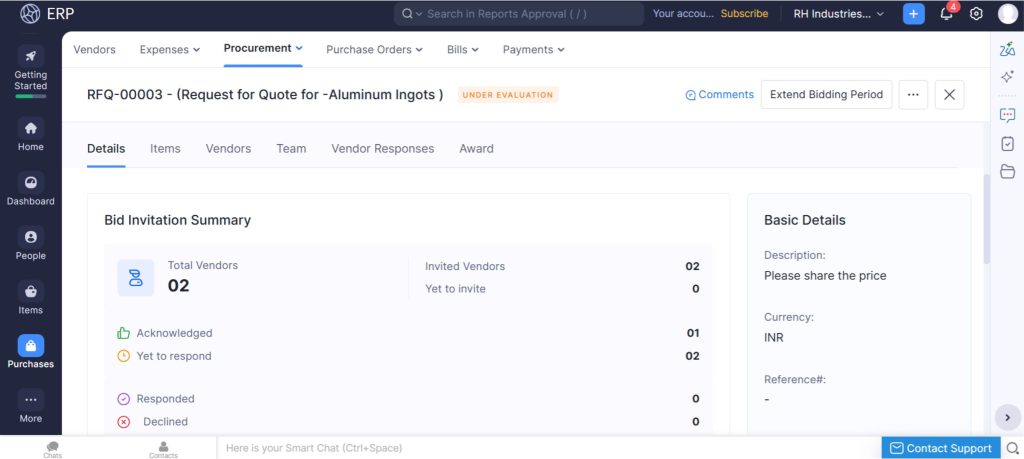 Zoho ERP RFQ