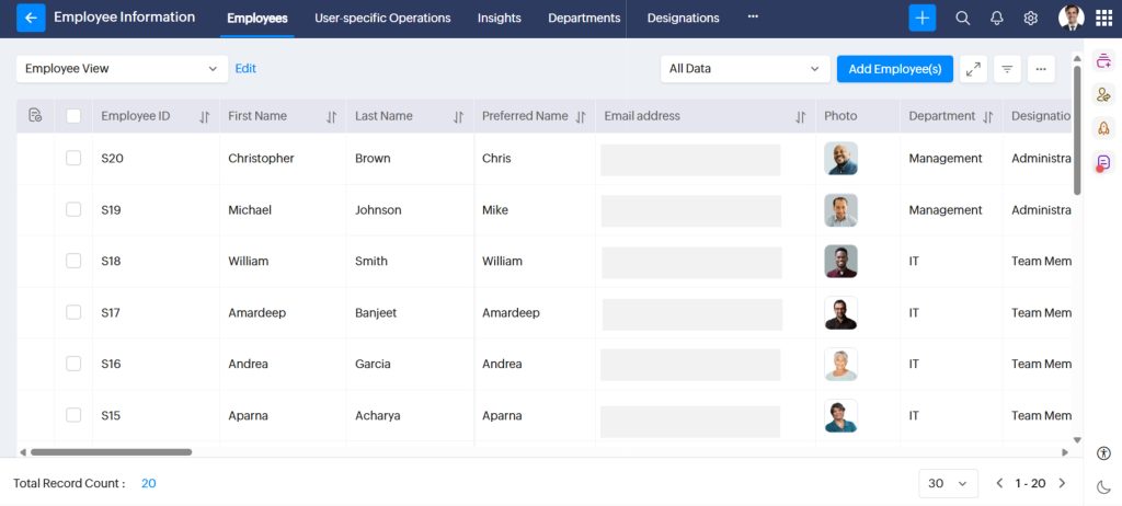 Employee Management in Zoho People