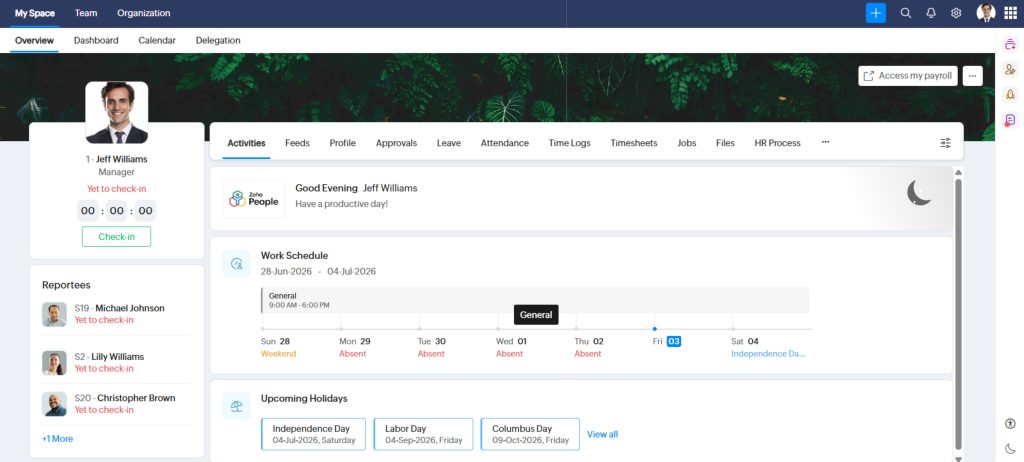 Zoho People Self Service Feature