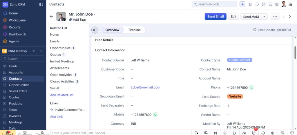 Customer database in Zoho CRM